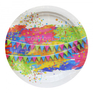 Одноразовая посуда тарелка Краски Праздника 184900 180 мм, бумажная, 6 шт