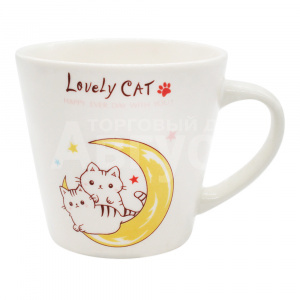 Кружка для чая и кофе Lovely cat Два кота на луне, 280мл, керамика