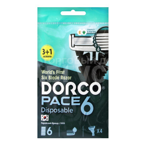 Станок для бритья Dorco Pace4 Disposable одноразовые, c 6 лезвиями, плавающая головка, мужской, 4 шт