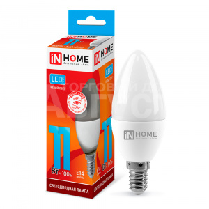 Лампа светодиодная IN HOME 11Вт-230В-4000К–E14, колба C37 свеча