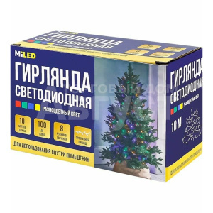 Новогодняя Гирлянда НУ-9781 светодиодная, метражная, 100 ламп, 8 режимов, разноцветный свет, 10 м