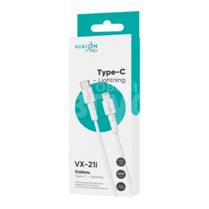 Кабель для зарядки Vixion Type-C - USB, до 20W 3А, белый, 1 м