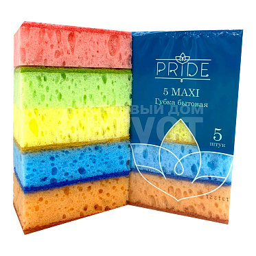 Губка для мытья посуды гх008 PRIDE МАКСИ бытовая с чистящим слоем, ППУ,450г/м2, 90*60*35мм, 5 шт