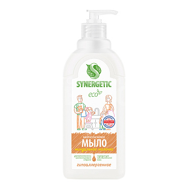 Мыло жидкое SYNERGETIC миндальное молочко, дозатор, 500 мл