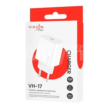 Зарядное устройство Vixion VH-17 для USB-C PD 20W PRO однопортовое 3.0 A, белый