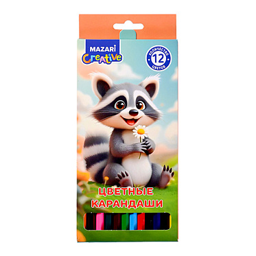 Карандаши цветные M-7130-12 енот,шестигранный, 12 цветов