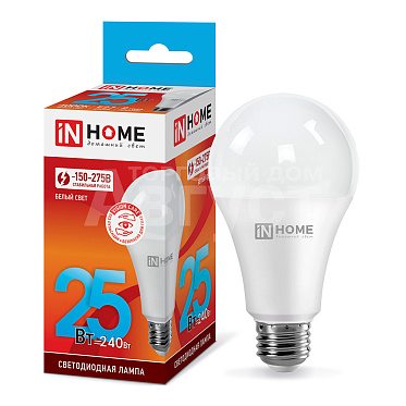 Лампа светодиодная IN HOME 15Вт-230В-4000К–E27, колба А65