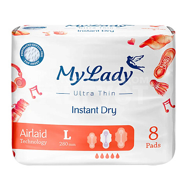 Прокладки гигиенические My Lady Ультратонкие Instant Dry L, с двойной перфорацией, длина 28см, 8 шт