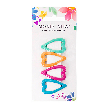 Зажим для волос 457082 Monte Vita, клик-клак, сердечки, глянцевый, разные цвета, 4 шт