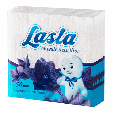 Салфетки бумажные Lasla classic New Line однослойные, 24*24 см, белые, 50 листов