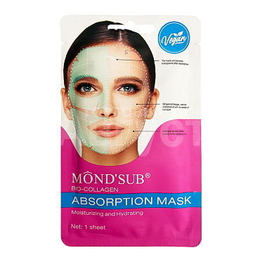 Маска для лица MondSub BIO-COLLAGEN Absorption Mask гидрогелевая, с коллагеном, увлажняющая, 1 шт