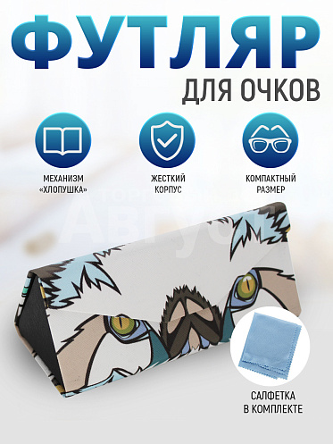 Футляр для очков FO-15 мужских и женских, с салфеткой белая кошка