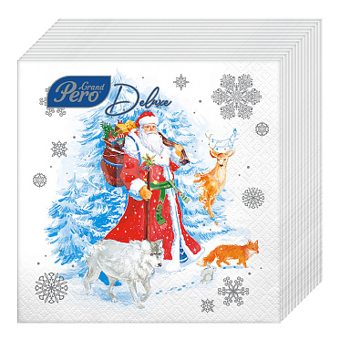 Салфетки бумажные Pero Deluxe, новогодние, На опушке, трехслойные, 33*33 см, 20 листов