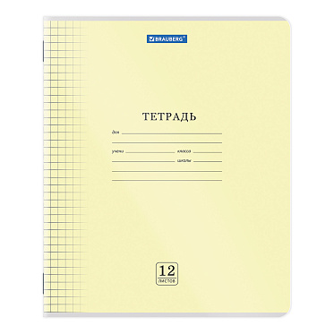 Тетрадь Brauberg 405022 12 листов, клетка,обложка пластик (прозрачный), 1 шт