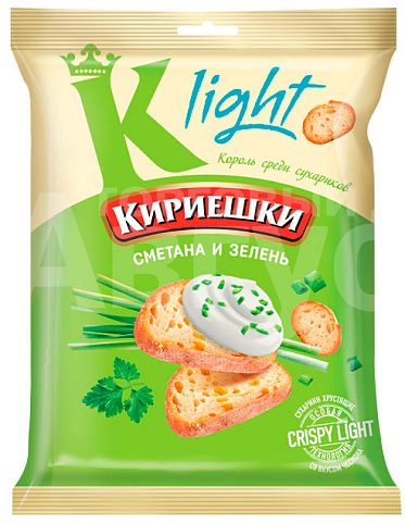 Сухарики Кириешки Light пшеничные сметана с зеленью, 80 г