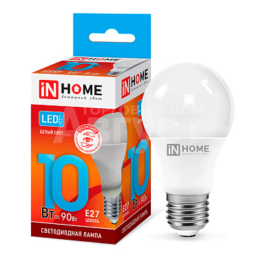 Лампа светодиодная IN HOME 10Вт-230В-4000К–E27, колба А60