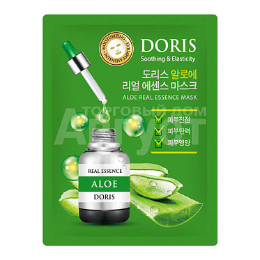 Маска для лица Doris Aloe Real Essence тканевая, с алое, смягчает и тонизирует, 25 г