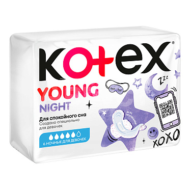 Прокладки гигиенические Kotex Young ночные, 6 шт