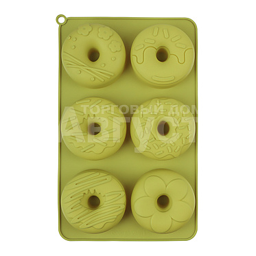 Форма для выпечки Vetta 856-005 Пончик, на 6 ячеек, цвет зеленый, 27*16,5*3 см, силиконовая