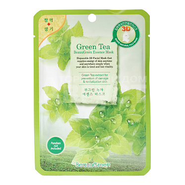 Маска для лица Beauu Green тканевая, зеленый чай, 1 шт