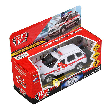 Машина GRANTACRS-12SLAMB-WH Технопарк Lada Granta Cross Скорая, инерционная, 12 см, металл