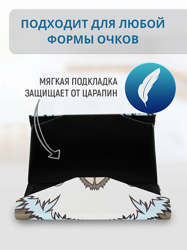 Футляр для очков FO-15 мужских и женских, с салфеткой белая кошка