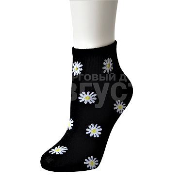 Носки женские Oemen VN357 с принтом ромашки, размер 23, черный