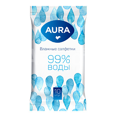 Влажные салфетки Aura Family Освежающие 99% воды, 10 шт