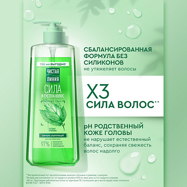 Шампунь для волос Чистая линия Крапива для роста и укрепления волос, женский, 750 мл
