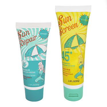Набор Sun Screen Солнцезащитный для лица,нежный крем от солнца SPF 45+ 80 гр и успокаивающий гель алоэ вера 60 гр