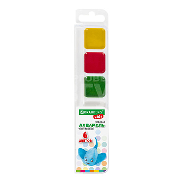 Краски Brauberg 192281 KIDS медовые, квадратные кюветы, пластиковый пенал, 6 цветов