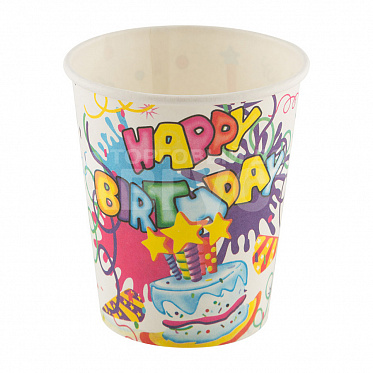 Одноразовая посуда стакан 007147 Happy birthday, Волшебная страна 210 мл, бумажный, 6 шт