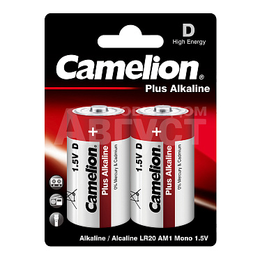 Батарейка Camelion Plus Alkaline LR20 BL2, 1,5В, 2 шт