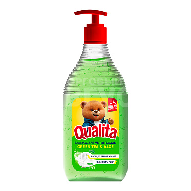 Средство для мытья посуды Qualita GREEN TEA & ALOE Зеленый чаи и алоэ, с дозатором, 500 мл