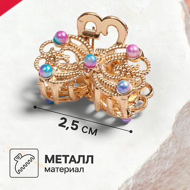 Краб для волос 10454926 Адель, бант жемчуг 2,5 см, золото