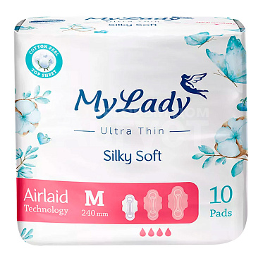 Прокладки гигиенические My Lady Ультратонкие Silky Soft M,мягкость шелка (нетканный),длина 24см, 10 шт