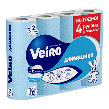 Бумага туалетная Veiro домашняя двухслойная, белая, 12 шт