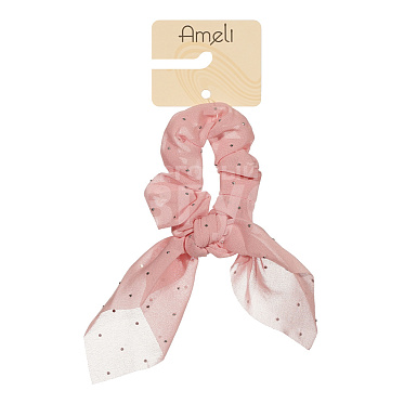 Резинка для волос Ameli WHB24772-92 с бантом и стразами, розовая, 1 шт