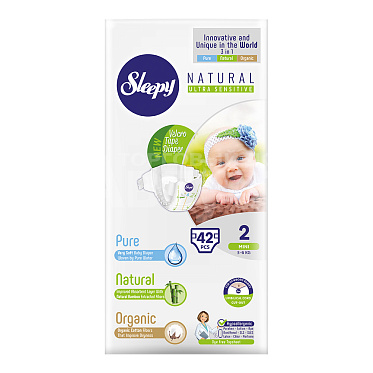 Подгузники Sleepy Natural Organic Baby Diaper Mini 3-6 кг, размер 2, 42 шт