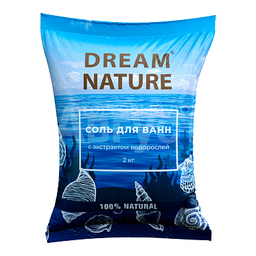 Соль для ванн Dream Nature без красителей и ароматов 1056 Дары моря, с экстрактами водорослей/йодированная, 2 кг