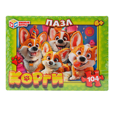Пазл Умные игры 4630395007795 Корги. В коробке. Пазл 104 детали. 190х141х35 мм, картон