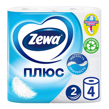 Бумага туалетная Zewa Плюс двухслойная, белая, 4 шт