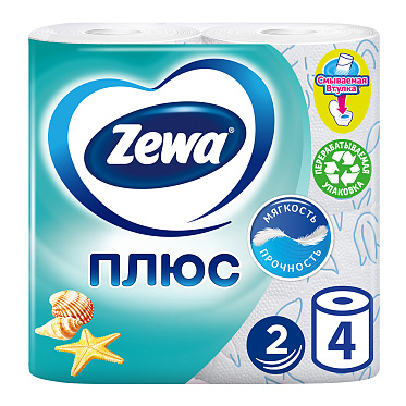 Бумага туалетная Zewa Плюс двухслойная, голубая, 4 шт