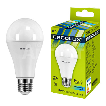 Лампа светодиодная Ergolux 20W-E27-4K 220В 20Вт E27 4500K, нейтральный белый, колба A65 лон