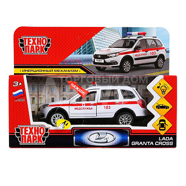 Машина GRANTACRS-12SLAMB-WH Технопарк Lada Granta Cross Скорая, инерционная, 12 см, металл