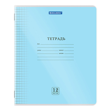 Тетрадь Brauberg 405022 12 листов, клетка,обложка пластик (прозрачный), 1 шт