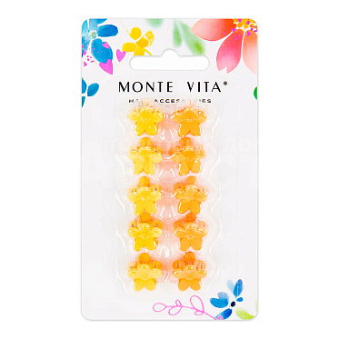 Краб для волос 457027 цветочки, soft-touch, Monte Vita 1,5 см, оранжевый, жёлтый, 10 шт