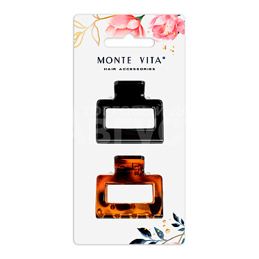 Краб для волос 457010 глянцевый, Monte Vita 3,8 см, черный и черепаховый, 2 шт