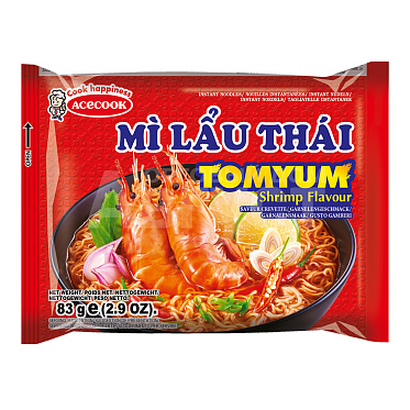 Вермишель быстрого приготовления MI LAU THAI со вкусом креветок в соусе Том Ям, 83 г