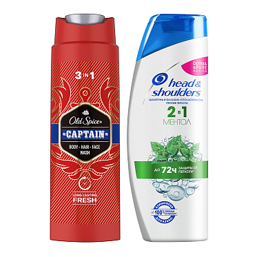Набор подарочный Head & Shoulders (шампунь от перхоти 2 в 1 Ментол + Old Spice Captain гель для душа 200 мл), мужской